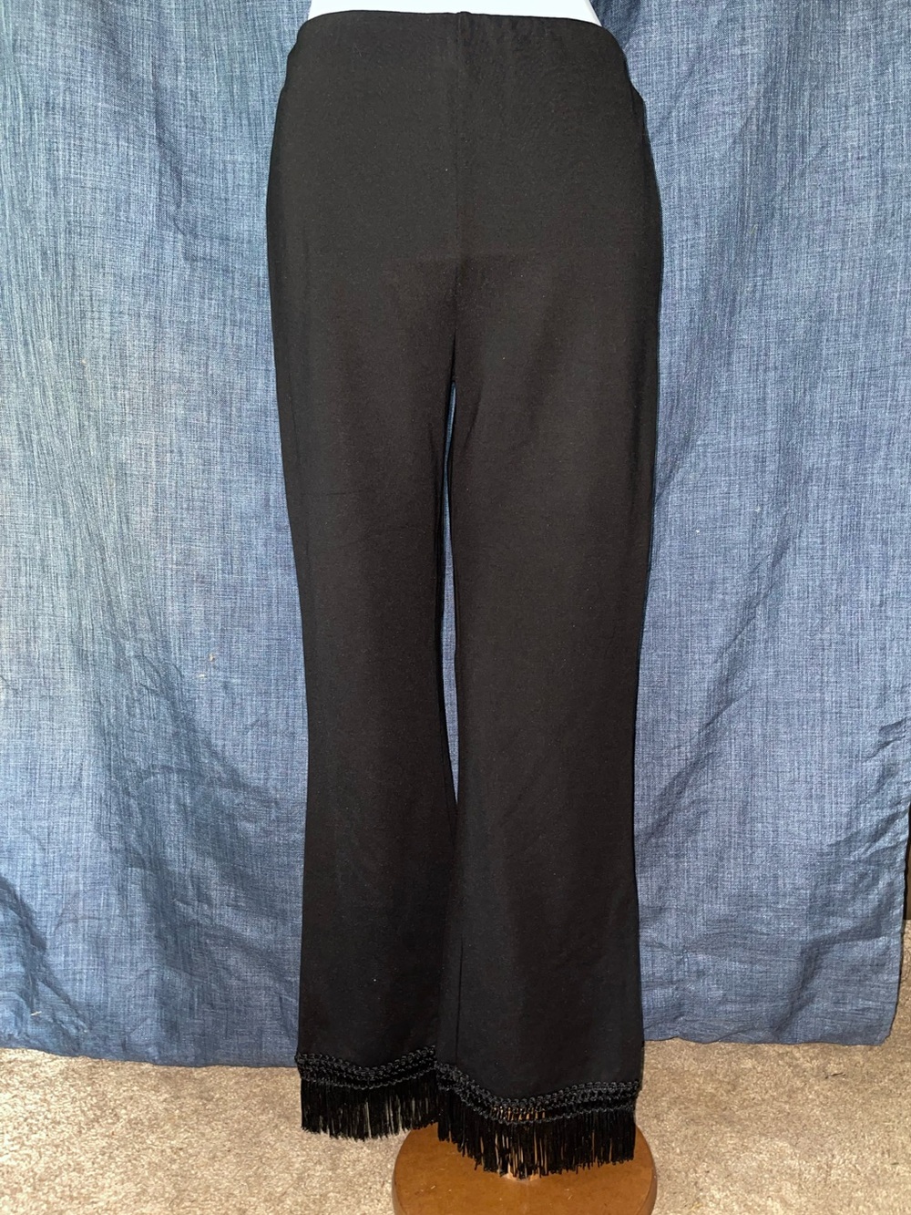 Suzanne Betro Black Wide Leg Fringe-Hem Pants